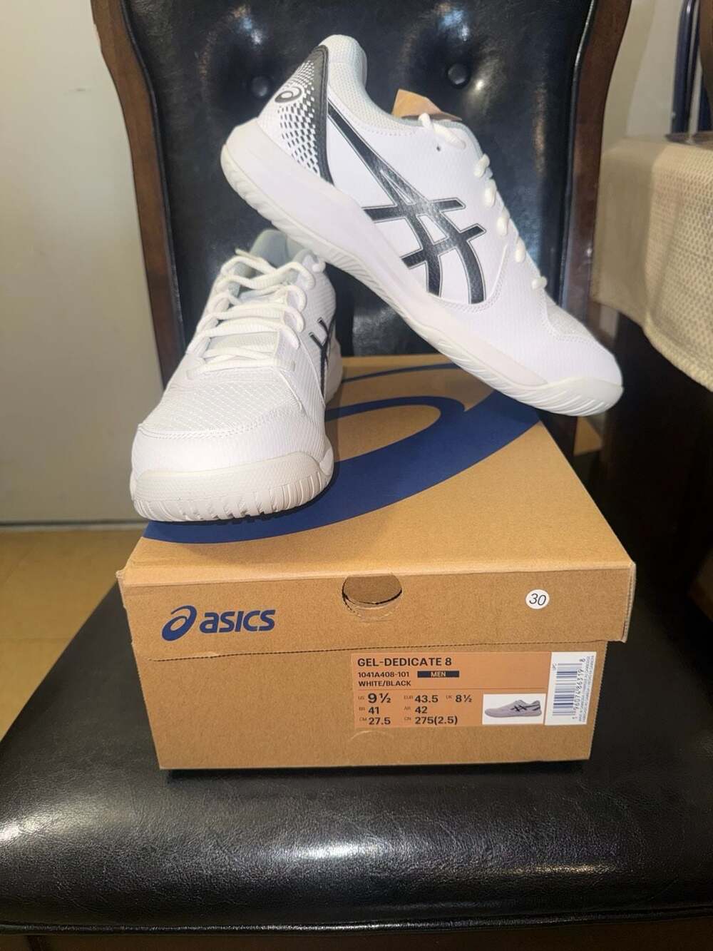 ASICS GEL-DEDICATE 8 Men's Tennis Shoes, White/Black (1041A408-101)